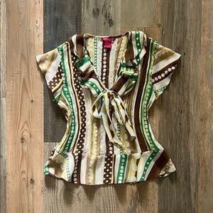 Sunny Leigh Multicolor Striped Blouse with Ruffle and Tie Size: Small (S)